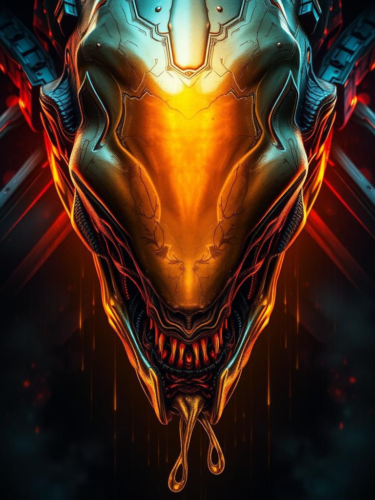 Biomechanical Alien Portrait in Surrealist Style