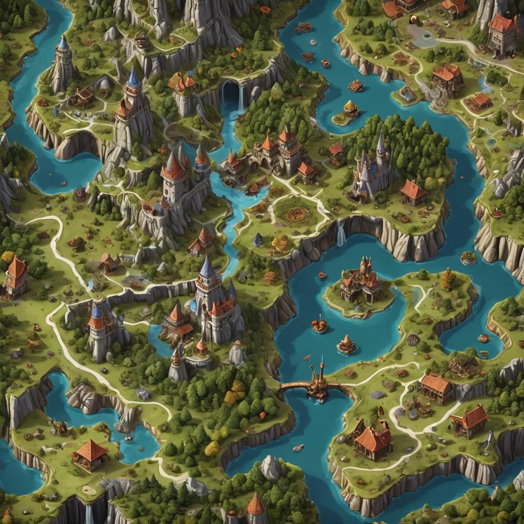 Fantasy Map with 3D Elements in Matte Painting Style