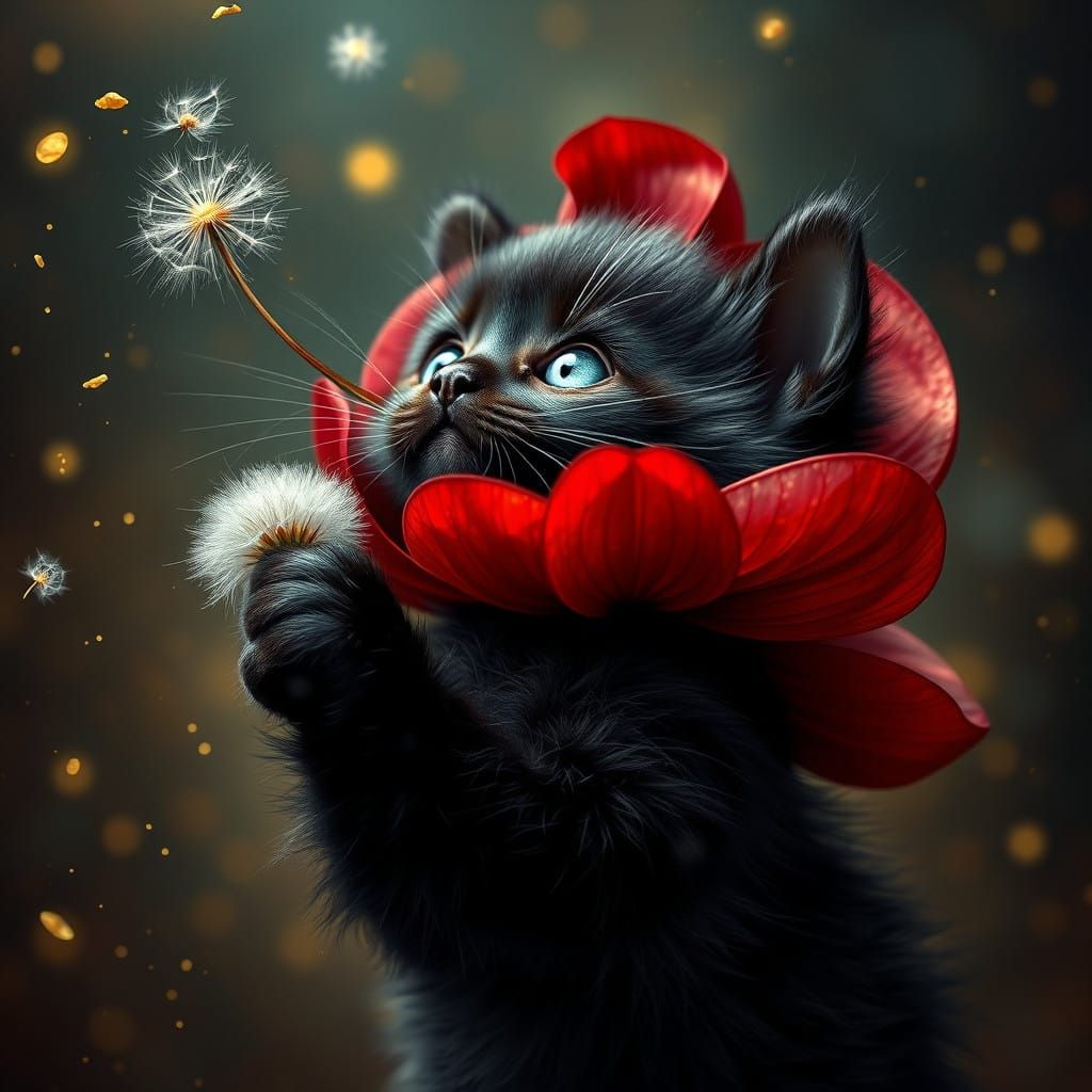 Whimsical Kitten in a Fantastical Floral Scene