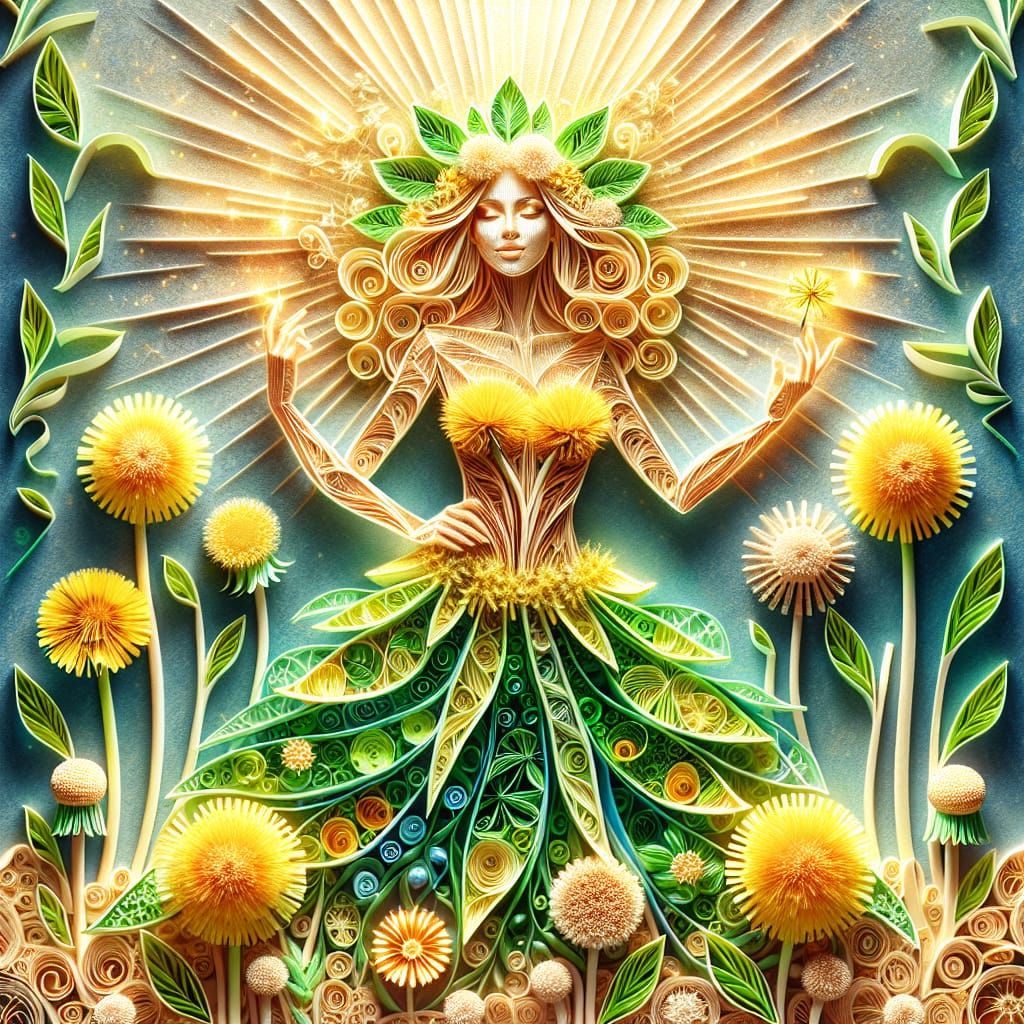 Dandelion Woman in Quilling Art Style