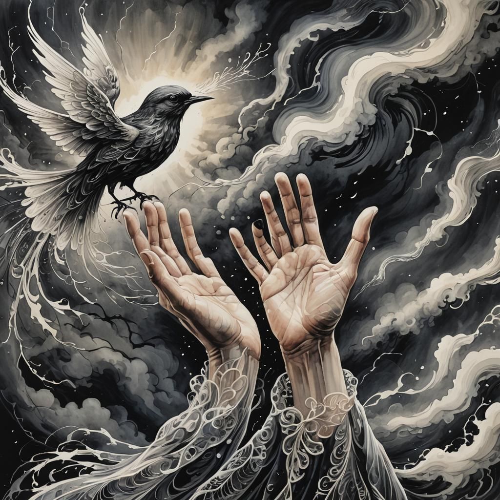 Soul Departing in Storm: Modern Ink Painting