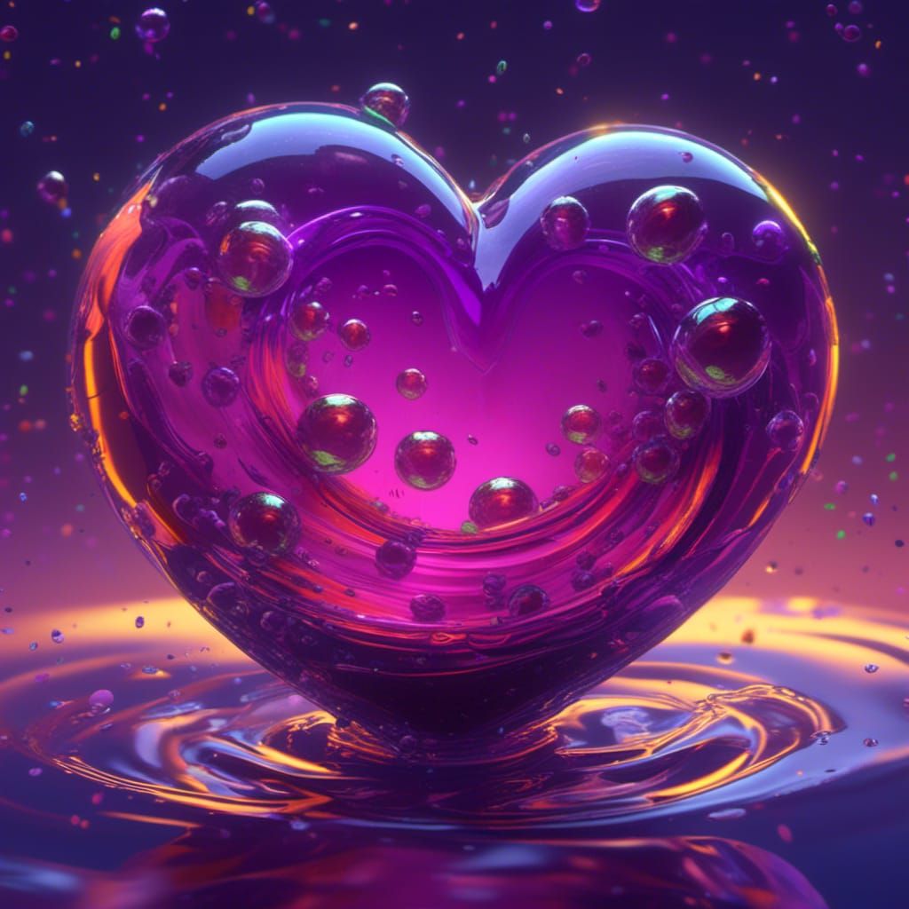 Heart Glass with Green Wolf Orbs, Digital Art