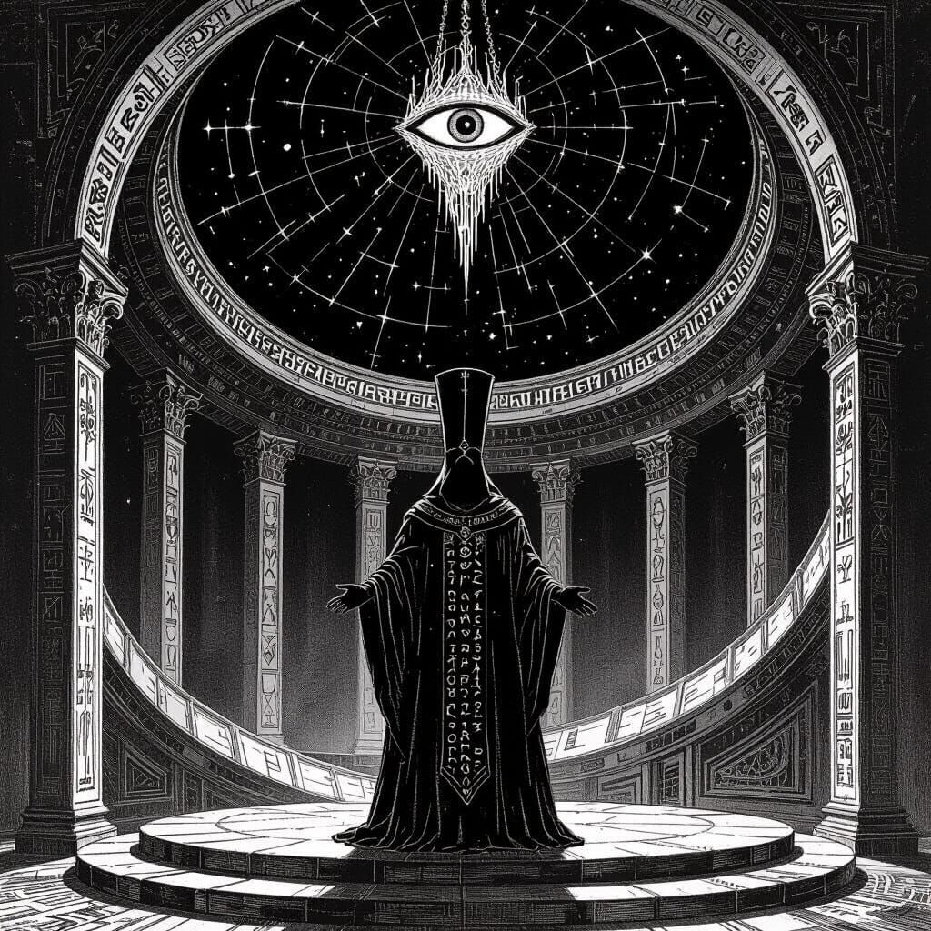 Celestial Courtroom Etching in Gustave Doré Style