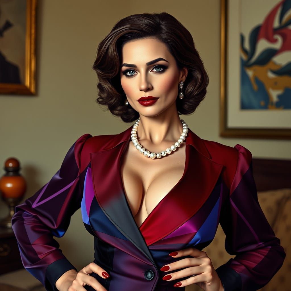 Elegant Woman in Geometric Cubist Art Deco Style