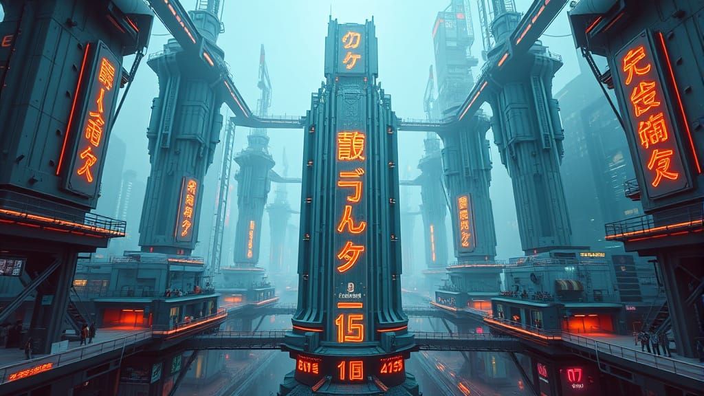 Neon Metropolis in Teal and Orange Hues