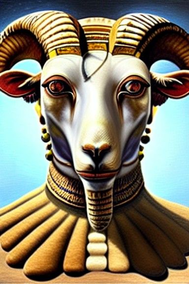 Hyperrealistic Portrait of Khnum with Sheep Head