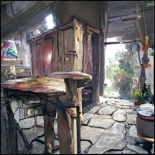Grandma's Kitchen Stool: Nostalgic Rustic Painting
