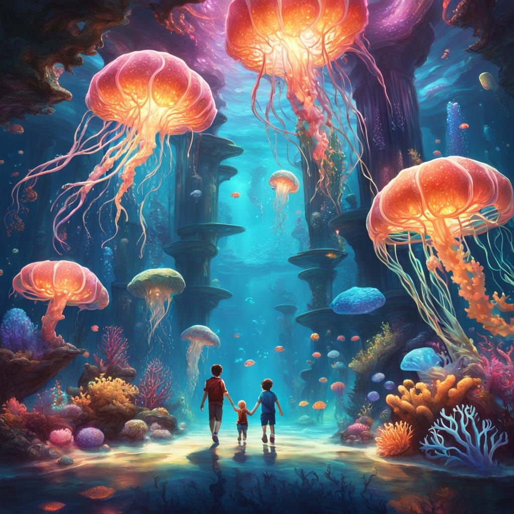 Glowing Coral Library in Hyperrealistic Style