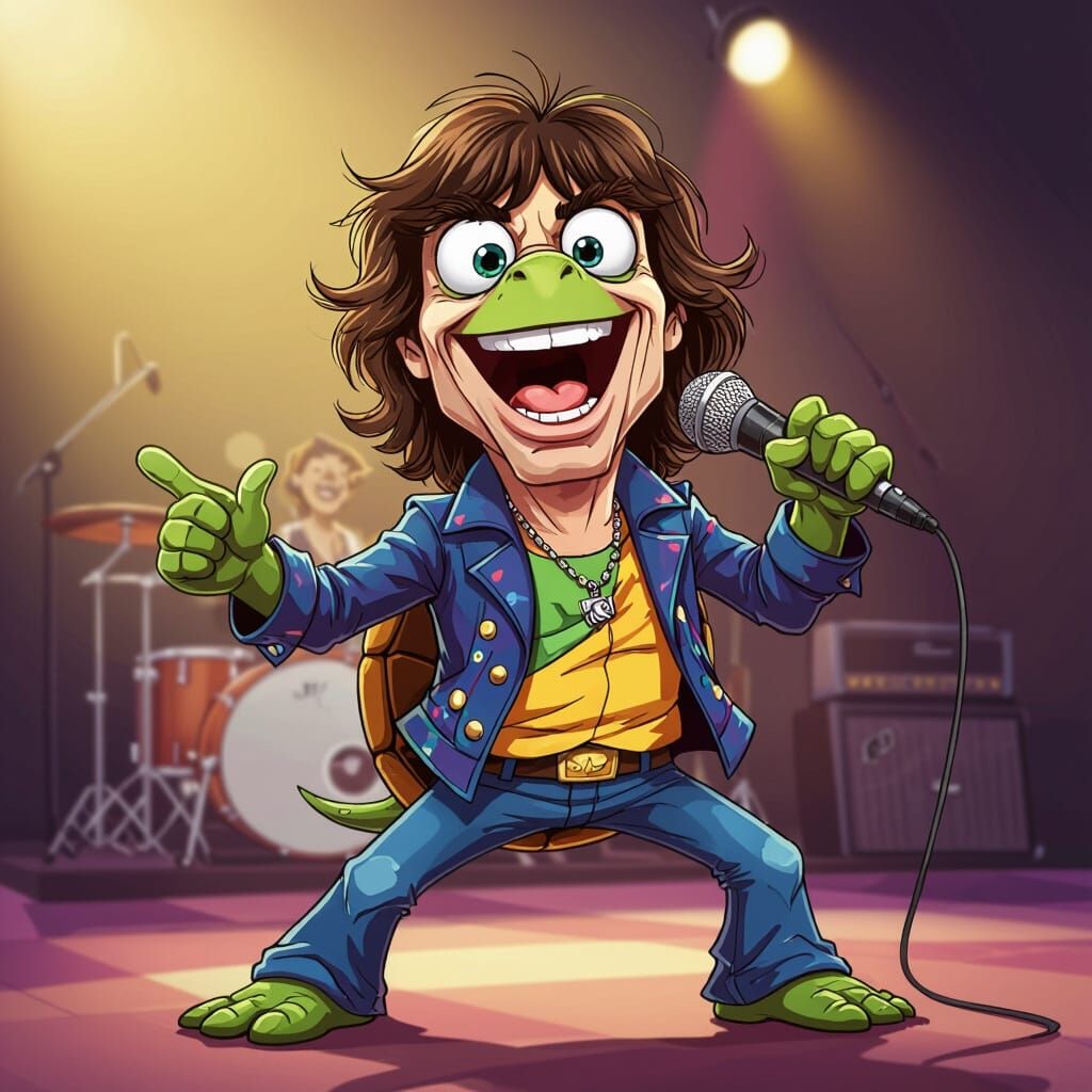 Cartoon Mick Jagger Turtle Singing Rolling Stones