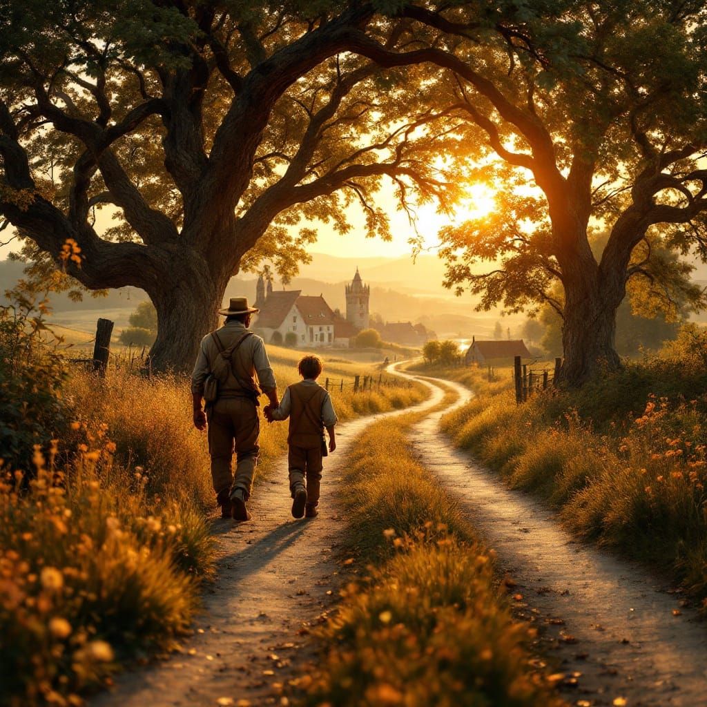 Sunset Stroll Along a Quaint Country Lane