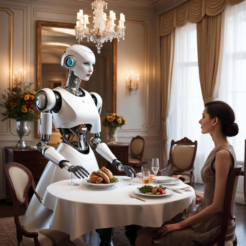 Elegant Robot Server in a Dining Room