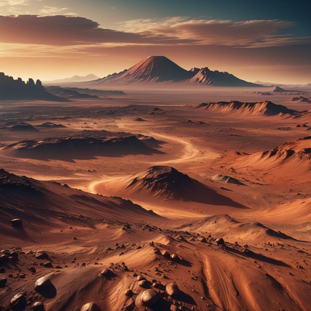Mars Landscape with Olympus Mons: Cinematic Film Still