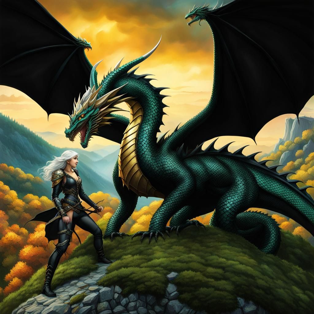 Woman Watching Dragons Fly Across Valley