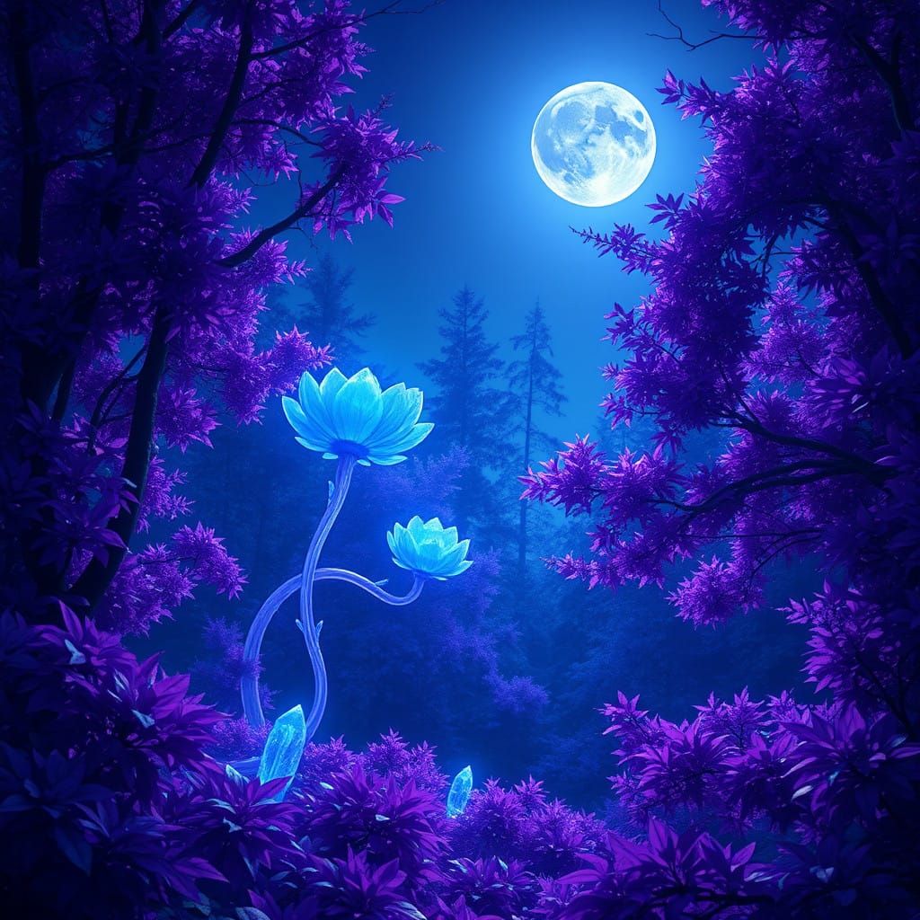Whispering Amethyst Forest Under Ethereal Moonlight