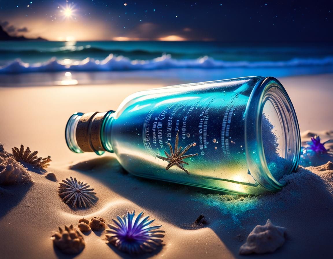 Bioluminescent Stardust in a Bottle on Tropical Beach