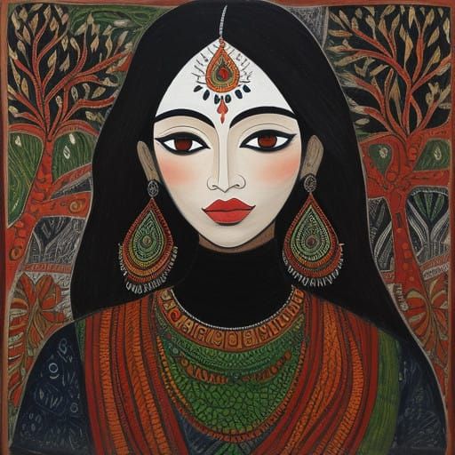 Charismatic Figure Emerges from Foggy Forest in Vibrant Madh...