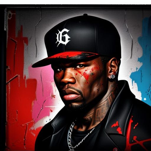 Intense Graffiti Portrait of 50 Cent with Wound