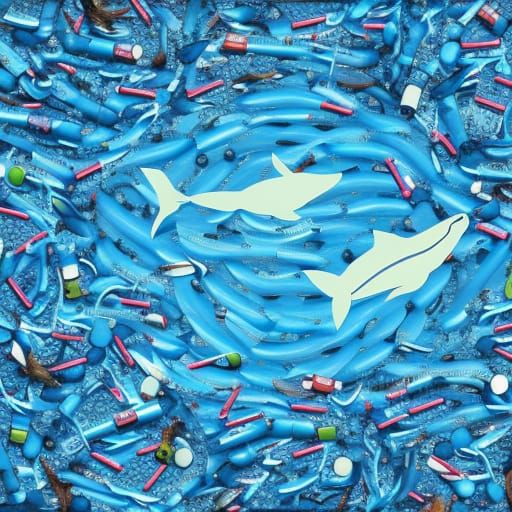 Whales in Plastic Ocean: Pop Art Digital Illustration