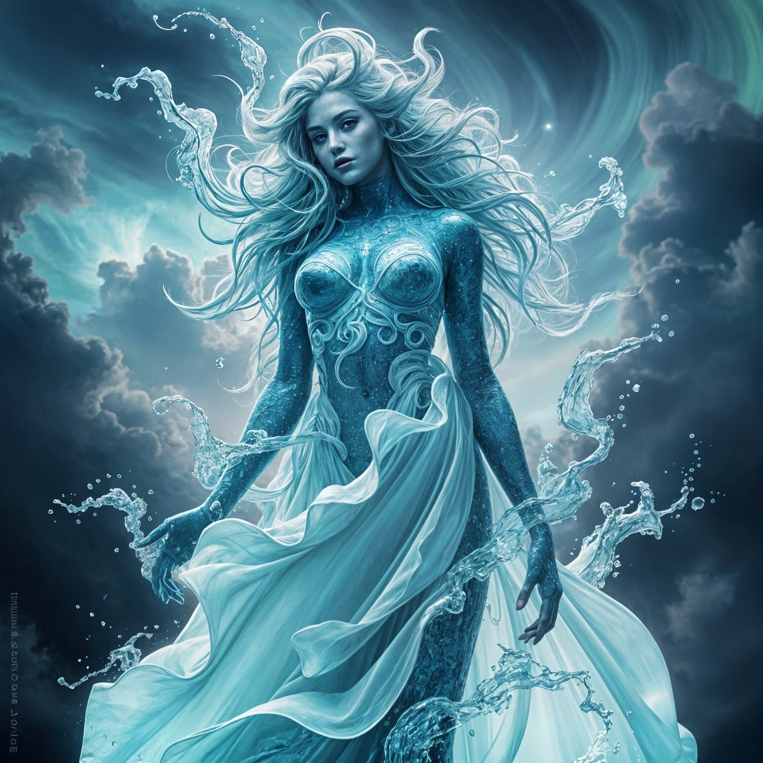 Water Elemental Goddess in Iridescent Misty Gown