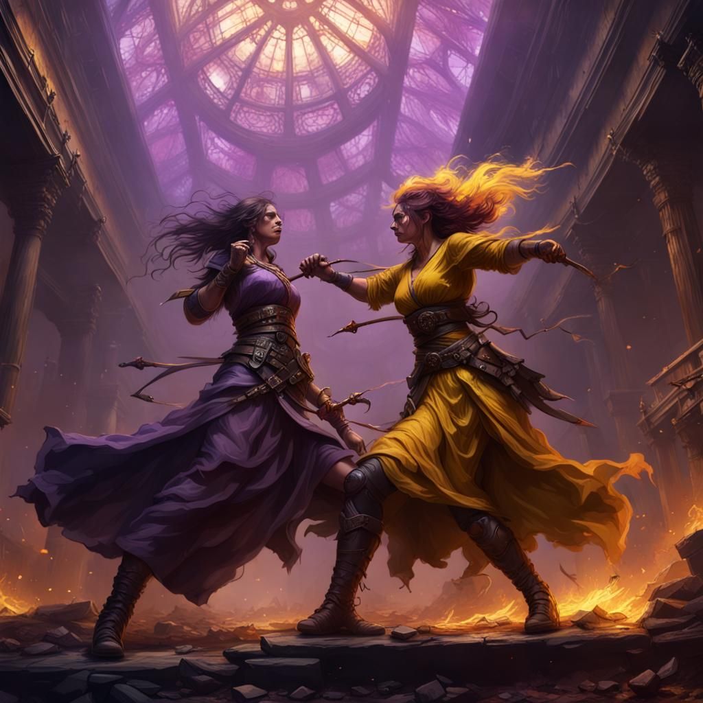 Apocalyptic Battle: Two Women in Dark Fantasy Art