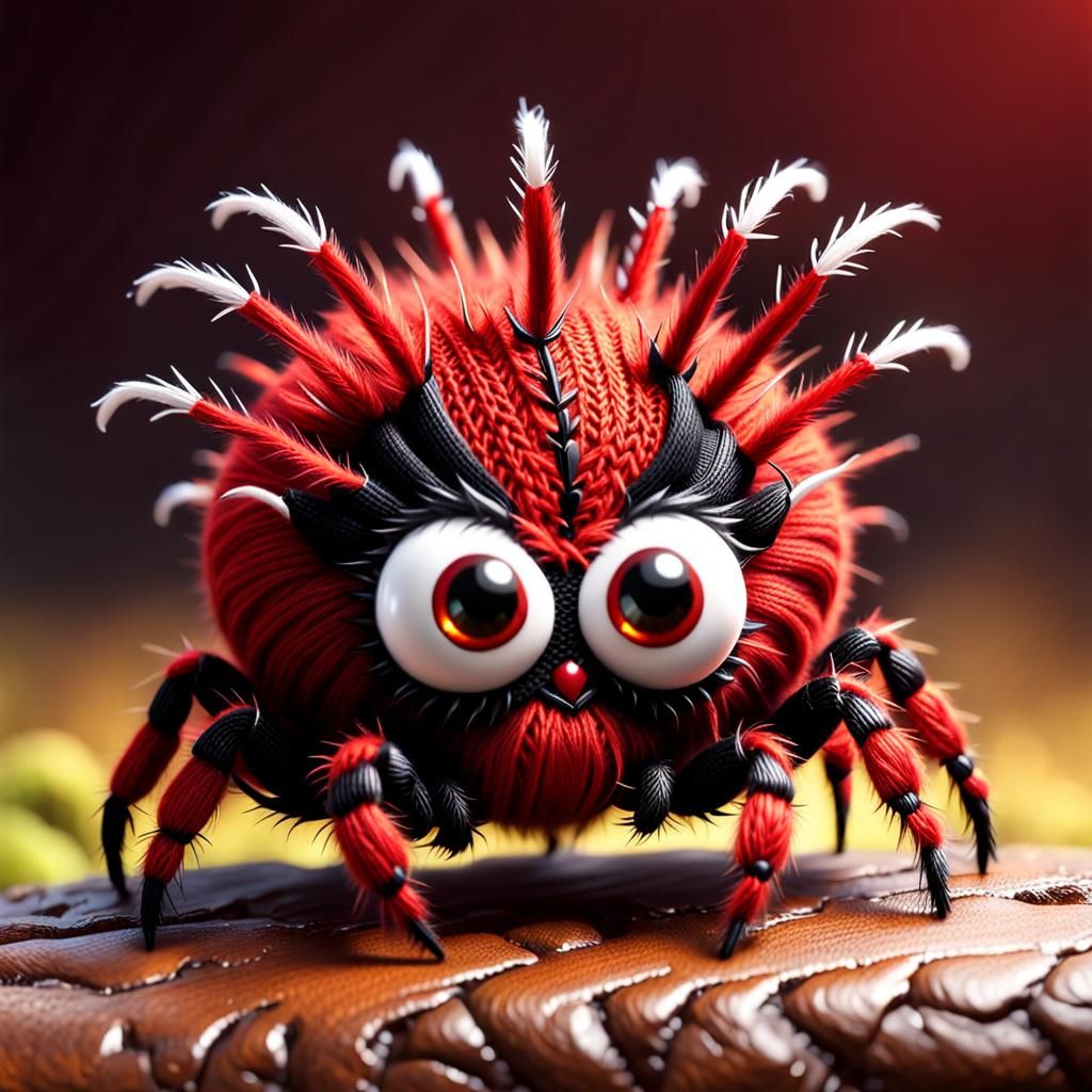 Cute Red Knitted Baby Spider with Mohawk