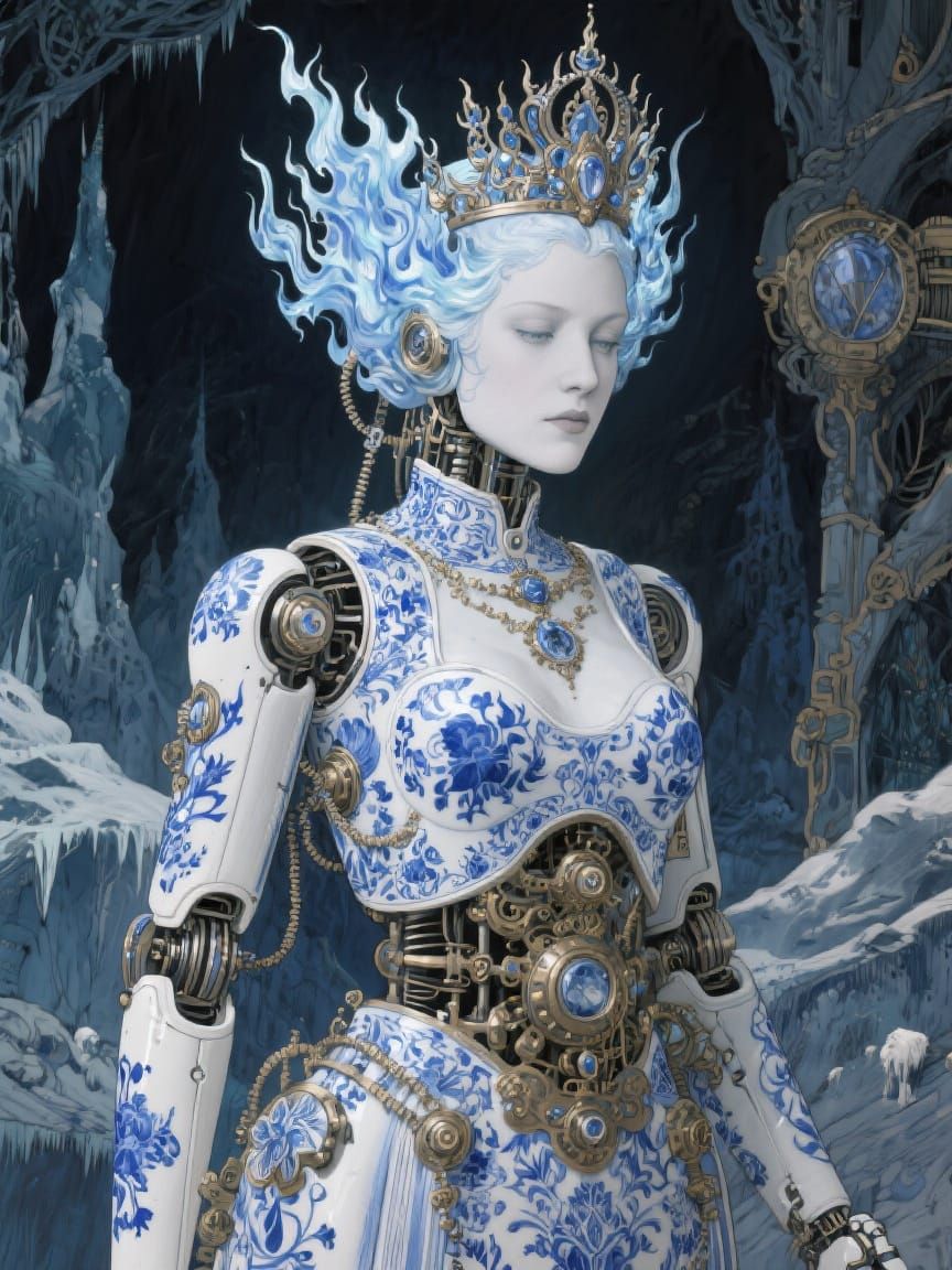 Steampunk Android Queen in Porcelain Style