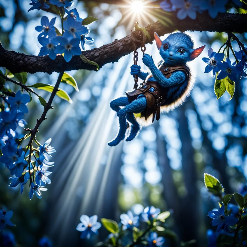 D&D Creature in Tree with Blue Flowers