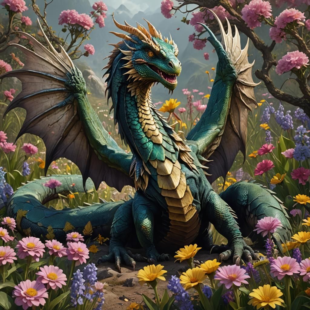 Giant Basilisk About to Fly Away: Fantasy Art