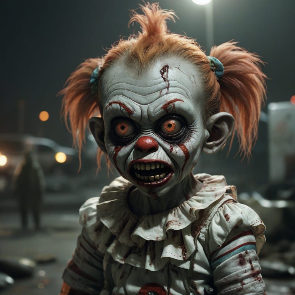 Grotesque Horror Scene in a Dimly Lit Parking Lot