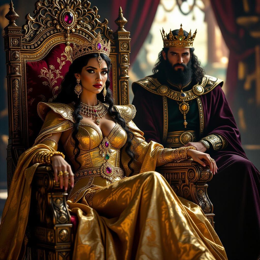 Queen Bilquis and King Solomon in Ornate Detail