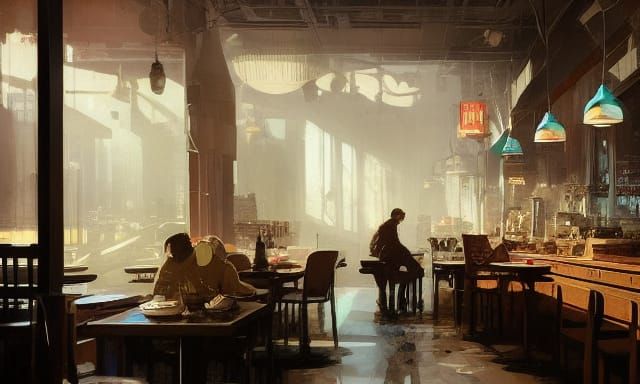 Edgy Cafe Interior in Photorealistic Style