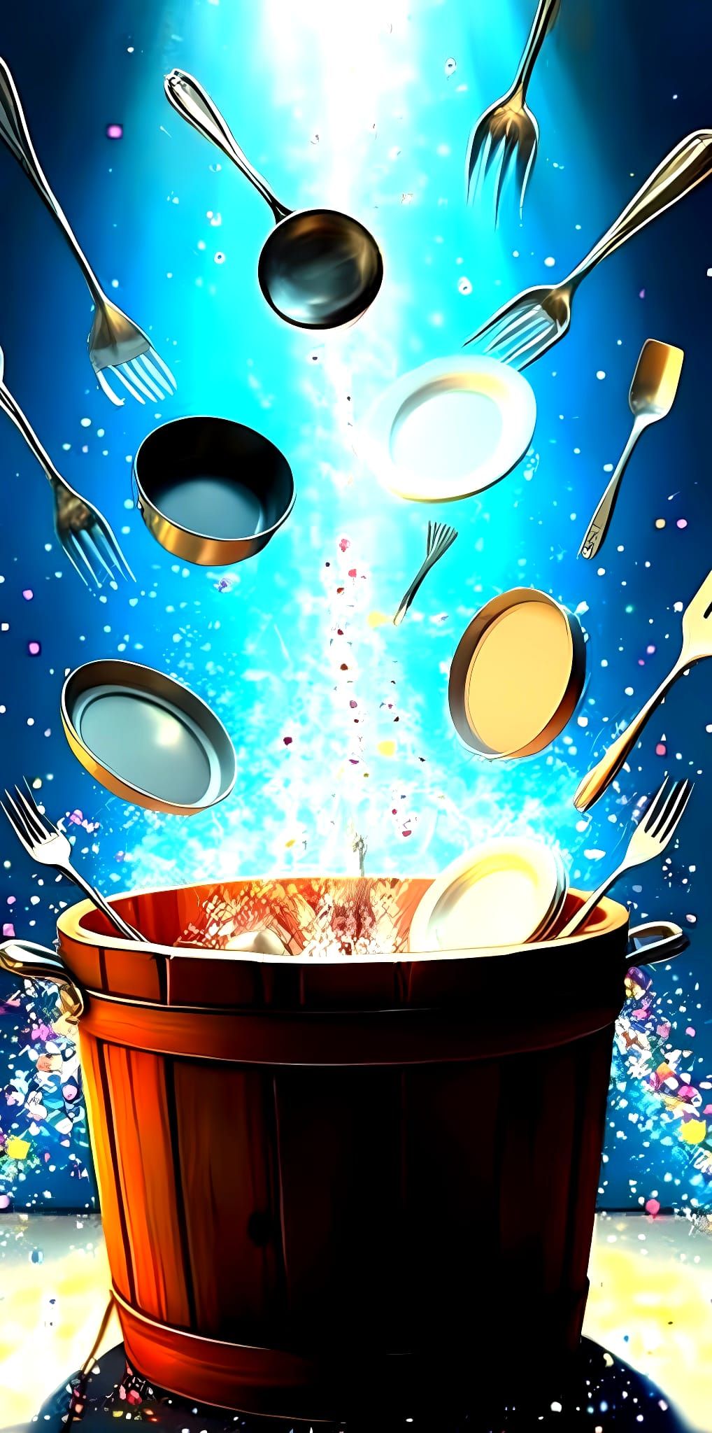 Magical Kitchenware Flies on Light Path to Laundry Tub