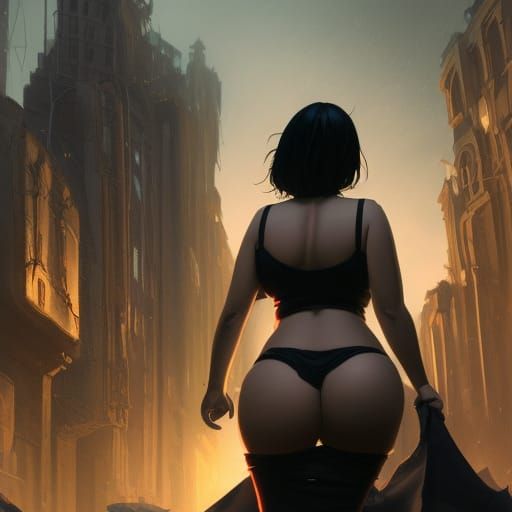 Gothic Woman in Cyberpunk City, Digital Art