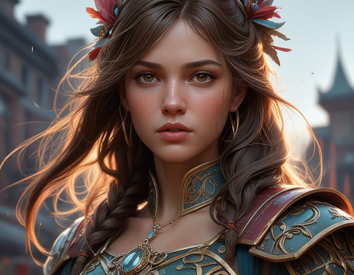 Unyielding Warrior Portrait in Triadic Colors