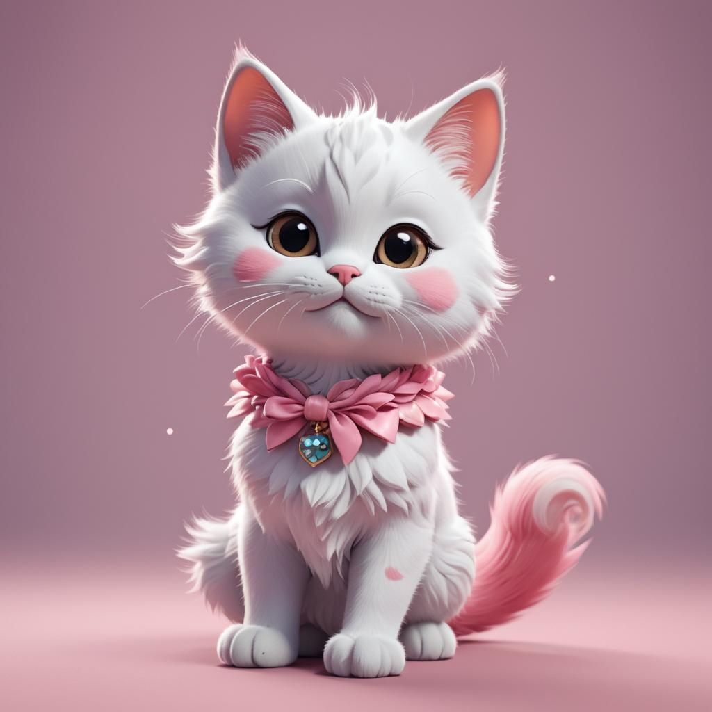 Adorable Cartoon Cat in Dreamlike 3D Style