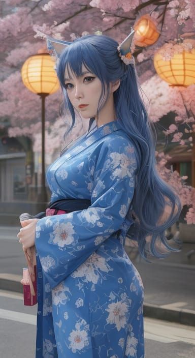 Anime Kitsunemimi Girl in Traditional Tokyo Attire
