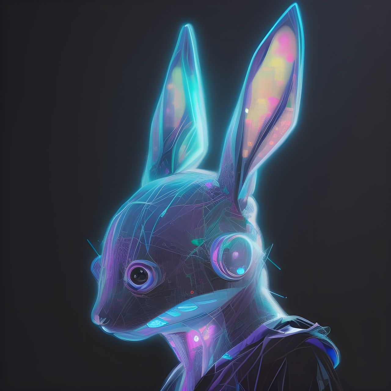 Cyberpunk Bunny Portrait in Neon Diamond Style