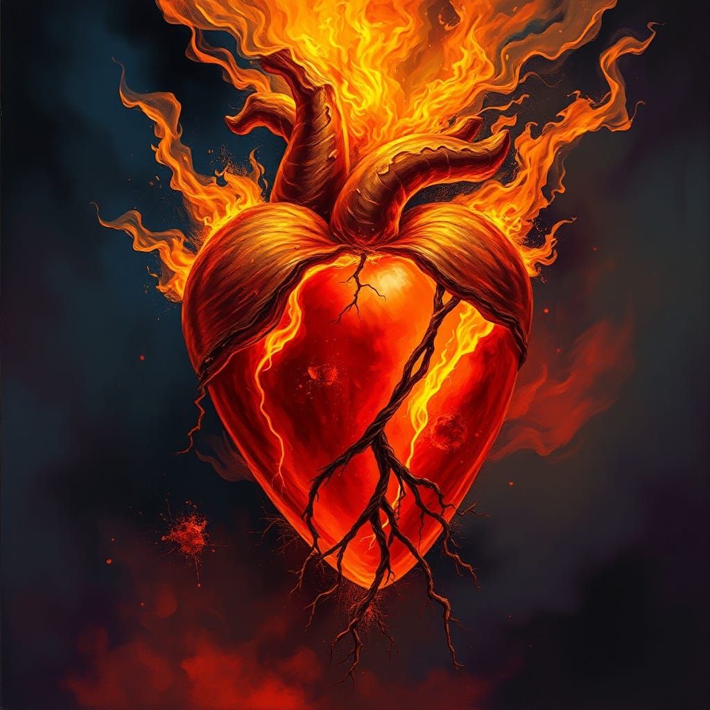 Fiery Heart Symbolizing Maternal Love Amidst Grief