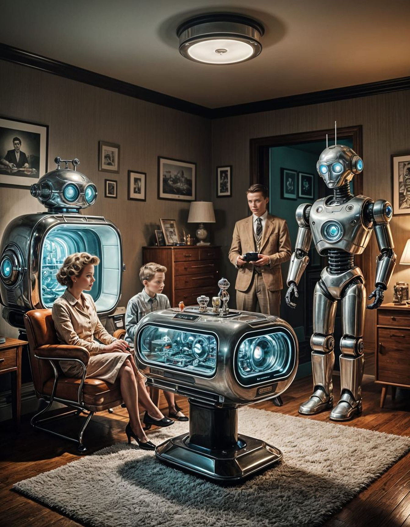 Futuristic Family in Retro-Futuristic Home