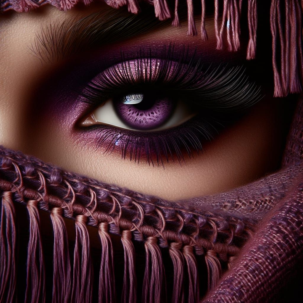 Eye with Violet Makeup in Faded Fresco Style