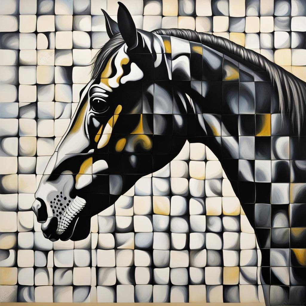Surreal Checkered Horse Portrait in Dali Style