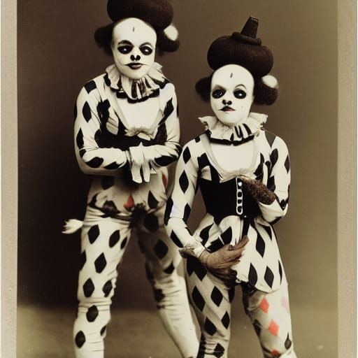 Siamese Twin Clowns in Vintage Circus Style
