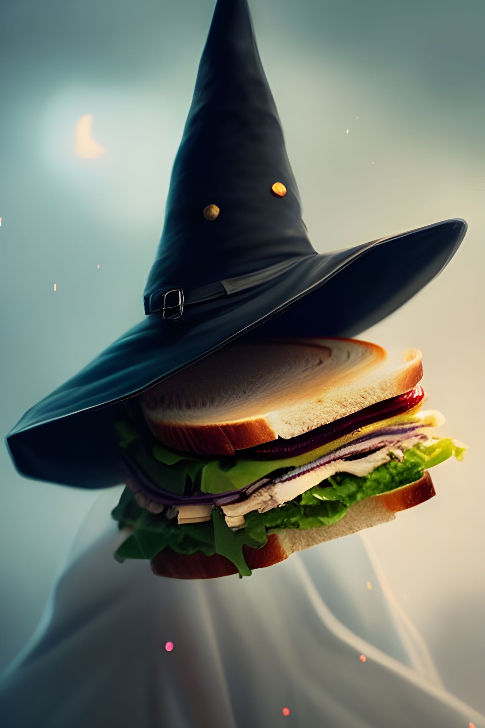 Magical Sandwich in Witch Hat: Digital Illustration