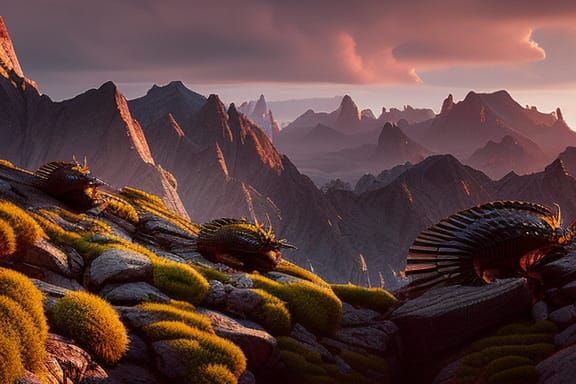 Carrion Crawler Hunter in Mountain Landscape: Digital Art