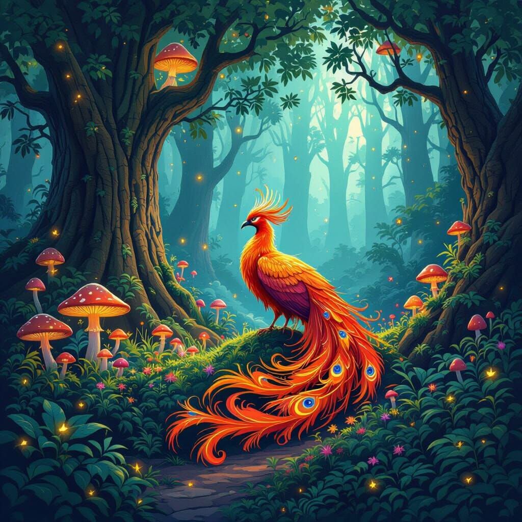 Majestic Phoenix in an Enchanted Forest