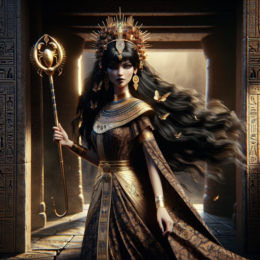 Elegant Goddess of Protection in Ancient Egyptian Attire