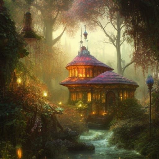 Hyperrealistic Treehouse in Russian Garden, Detailed 8K