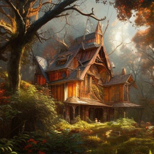 Hyperrealistic Treehouse in Russian Garden, Detailed Digital...