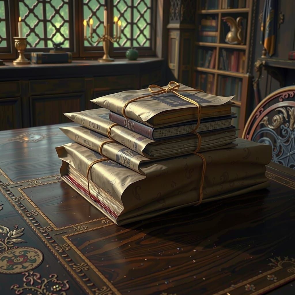 Elegant Table Setting with Kraft Paper Wrapped Books in Deta...