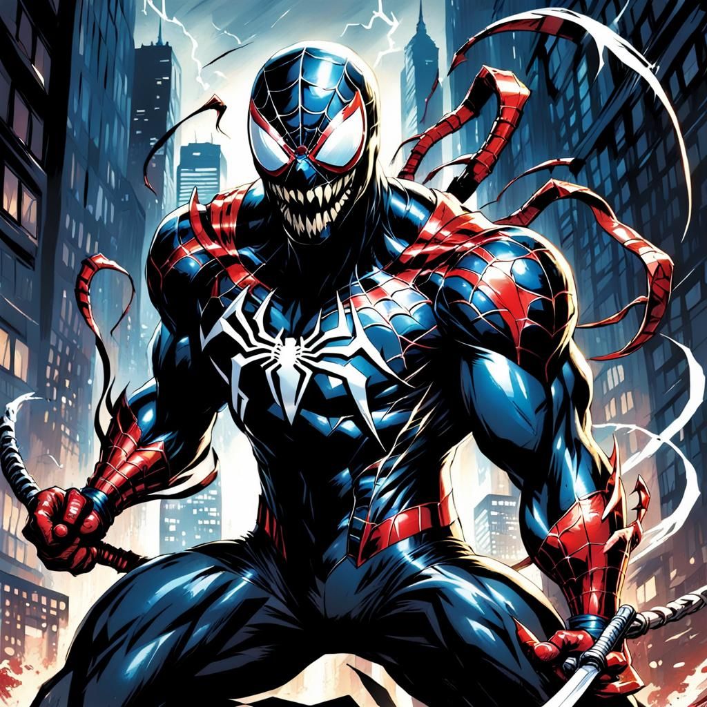 Spiderman with Dark Venom Accents and Katanas